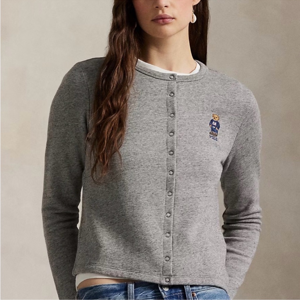 Nwot Polo Ralph Lauren Polo Bear French Terry Cardigan Snap S Grey Heather